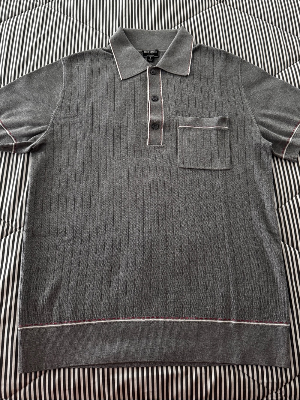 Todd Snyder Grey Ribbed Knit Polo with Chest Pocket